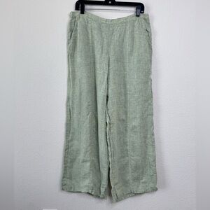 FLAX 100% Linen Women’s Sz S Wide Leg Pants Sage Green Cropped Lagenlook‎ Beachy